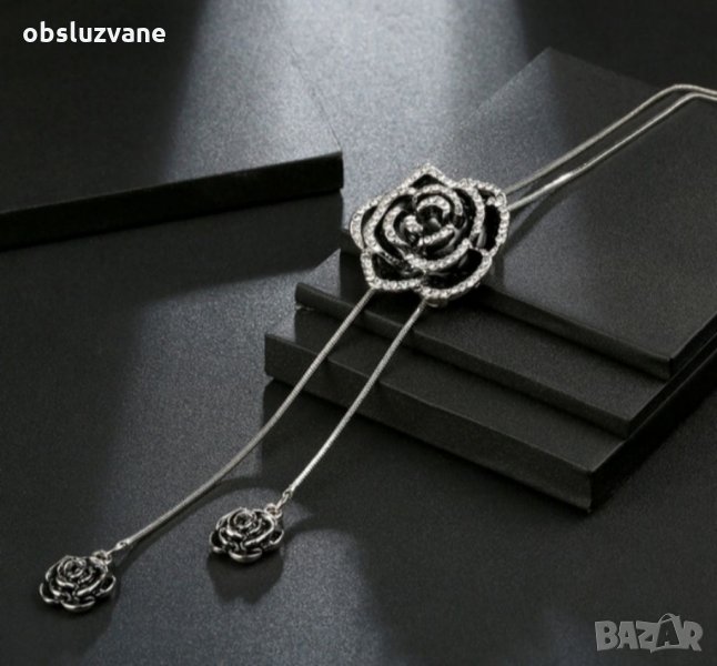 Черно цвете на сребърна верижка, снимка 1
