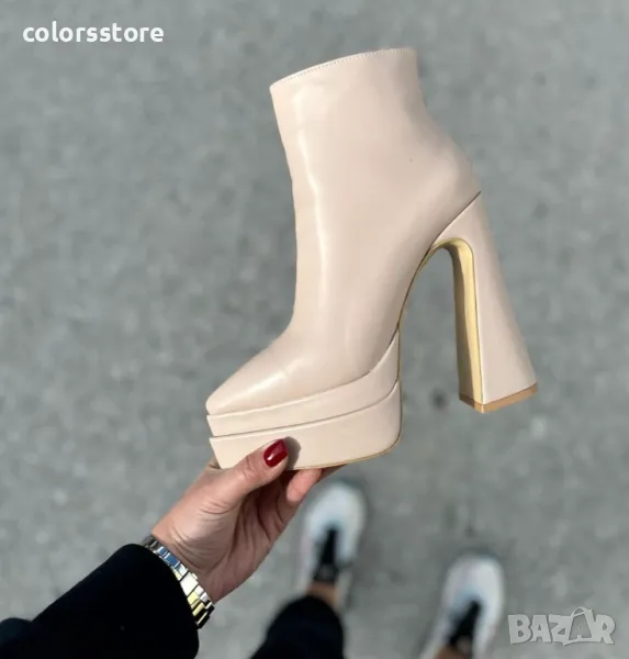 Боти на ток - бежова кожа - YSV1, снимка 1