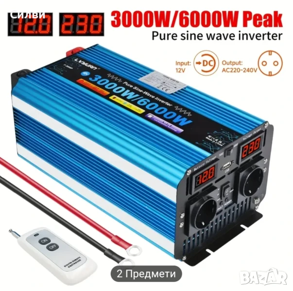 Мощен инвертор 12-220V 3000W nom / 6000W pik 50-60Hz дистанцйонно, снимка 1