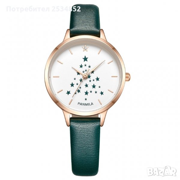 Дамски часовник 032, зелена каишка, елхичка, снимка 1