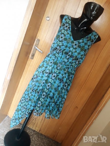 Лятна синьо-зелена къса разкроена рокля Л, снимка 1