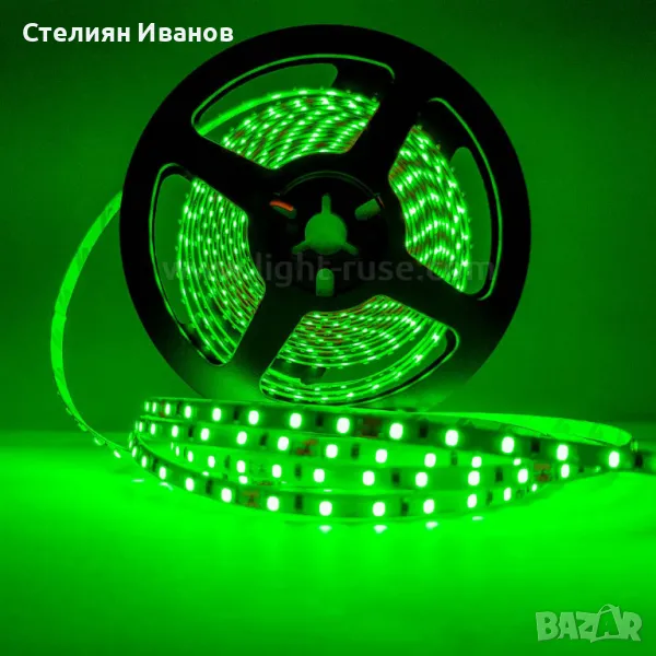 ЛЕД (LED) лента - 240 диода на метър, зелен цвят, 12 V, 5 m, снимка 1