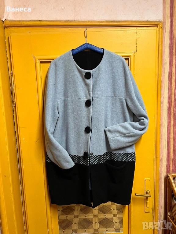 Ръчно шит дамски шлифер / палто в сиво и черно, снимка 1