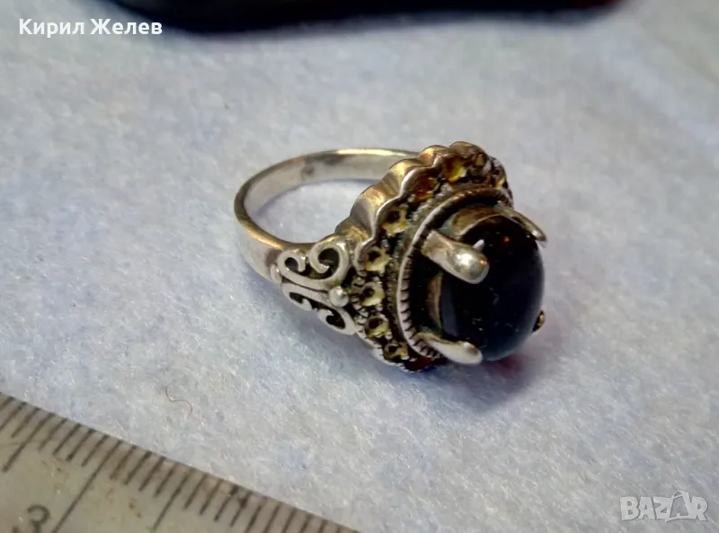 СКЪПОЦЕНЕН СРЕБЪРЕН ПРЪСТЕН СРЕБРО 925 КЛАСИЧЕСКА РЕТРО ОРНАМЕНТИКА с ШЛИФОВАН ЧЕРЕН ОНИКС 41115, снимка 1