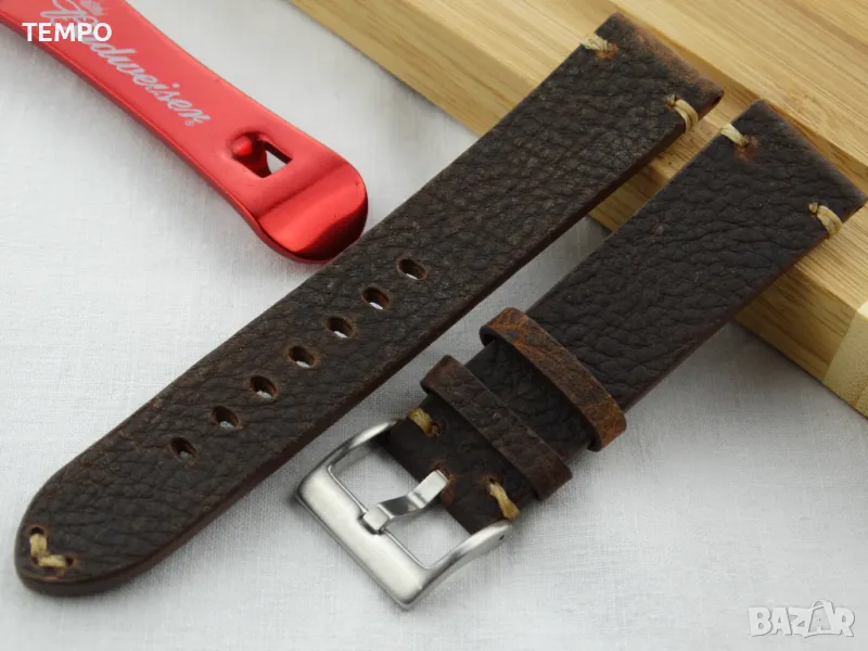 КОЖЕНА КАИШКА КАФЯВА- 20мм + ПОДАРЪК, снимка 1