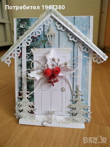 Картичка къщичка с котка / Празнична картичка, снимка 1