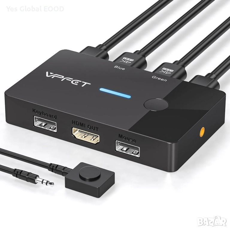 AILVLVNG HDMI KVM суич 2 PC към 1 монитор 4K@60Hz, снимка 1