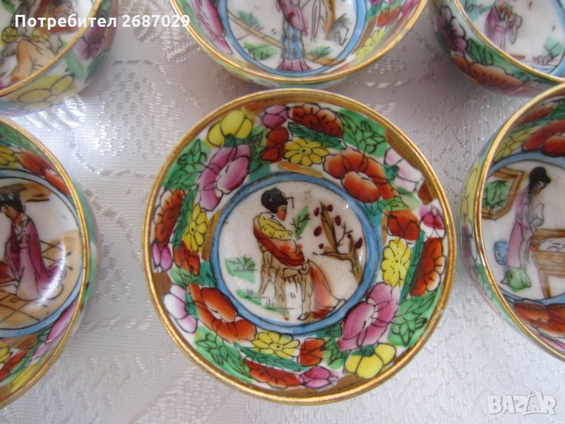 12 невероятни японски рисувани чаши с гейши, малки, стари, снимка 1