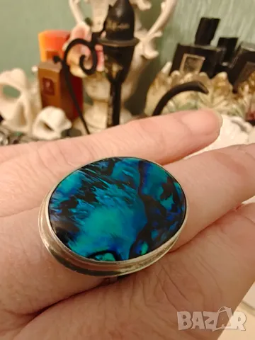 Старинен страхотен пръстен  със син седеф разпродажба, снимка 5 - Пръстени - 49744071