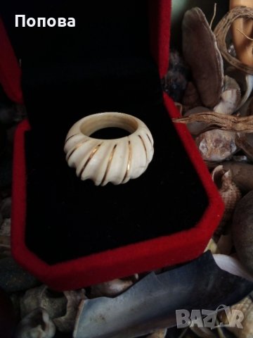 Антикварен  пръстен от злато и слонова кост, снимка 7 - Пръстени - 37934489