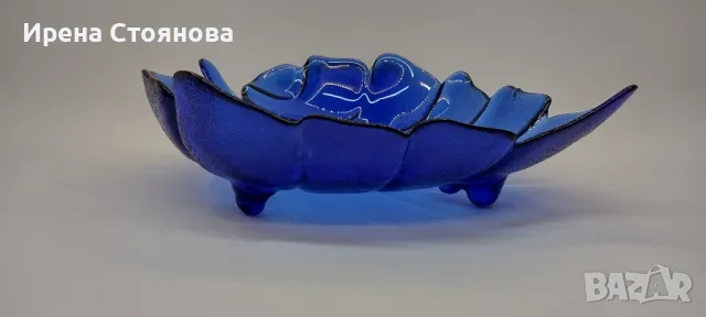 Голяма, стъклена фруктиера във формата на листо с крачета. , снимка 5 - Декорация за дома - 49324859