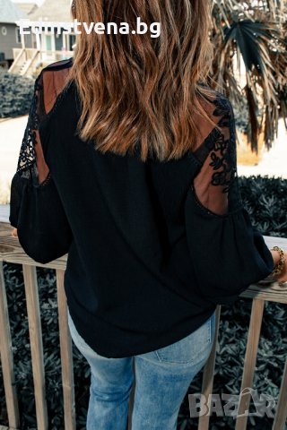 Дамска елегантна блуза в черно с дълъг ръкав, снимка 2 - Блузи с дълъг ръкав и пуловери - 43503229