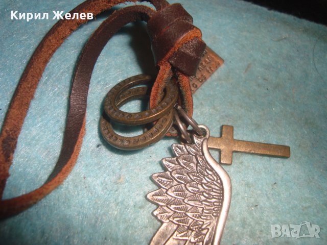 МОДНО АРТ КОЛИЕ ПОСРЕБРЕНО БРОНЗ с КРЪСТЧЕ и ШНУРЧЕ от ВЕЛУР 27121, снимка 6 - Колиета, медальони, синджири - 35078619