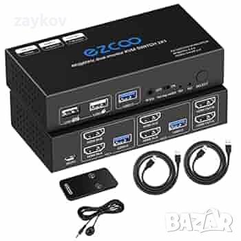 HDMI KVM превключвател за два монитора 4K 60Hz USB 3.0 2 порта с клавишна комбинация