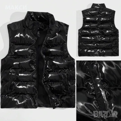 Макси олекотен елек с джобове и цип в черен металик - много мек, лек и комфортен