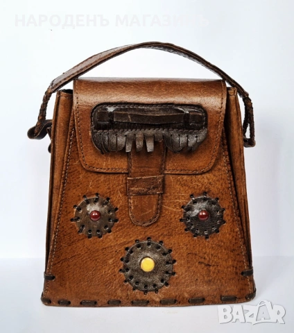 Българска винтидж ретро дамска чанта ръчна естествена дебела кожа соц, снимка 2 - Други ценни предмети - 53385458