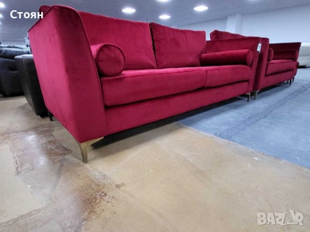 Нови Червени дивани от плат тройка,двойка и табуретка "Idol", снимка 9 - Дивани и мека мебел - 39711887