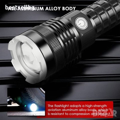 Мощен ръчен лед прожектор P90 фенер акумулаторен зарядно USB лов XHP90, снимка 6 - Къмпинг осветление - 40109922