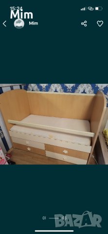 Детско дървено легло + матрак, снимка 1