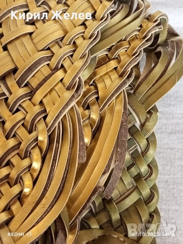 Широк плетен колан в златисто зелени тонове с катарама красиво орнаментирана 49430, снимка 4 - Колани - 51920246