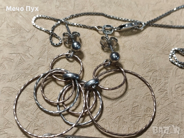 Сребърен комплект - колие и висящи обеци (40), снимка 6 - Бижутерийни комплекти - 52713947