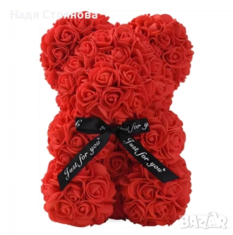 Плюшено мече с LED рози - подарък за мама, момиче, баба - комплект вечни рози 25 см, снимка 4 - Романтични подаръци - 52958091