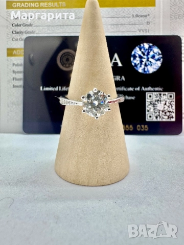 Сребърен пръстен с мойсанит (диамант) 1 карат , снимка 4 - Пръстени - 51534557
