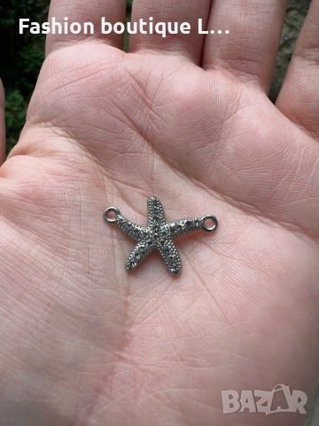 Висулка за гривна сребриста морска звезда с блестящи камъчета ❤️, снимка 2 - Други - 52412511