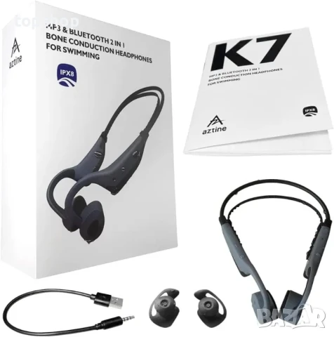 НОВИ Aztine K7 водоустойчиви слушалки с костна проводимост IPX8,  Bluetooth, 16GB, MP3, 8 часа бат., снимка 5 - Bluetooth слушалки - 50494820