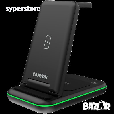 Безжично зарядно за телефон CANYON WS- 304, Foldable 3in1 Wireless charger, Черен SS30261, снимка 2 - Безжични зарядни - 40064408