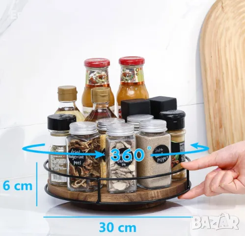 Въртящ се органайзер YUNISS Lazy Susan, дървена въртяща се поставка за съхранение, кухненски , снимка 4 - Прибори за хранене, готвене и сервиране - 48464783
