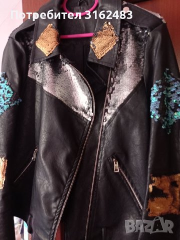 Кожено яке с пайети, снимка 2 - Якета - 37620896