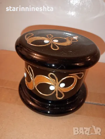 Ретро Винтидж стара луксозна кутия за бижута бижутерка черно стъкло , снимка 6 - Антикварни и старинни предмети - 49330810