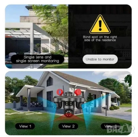 Соларна камера 15MP LYLU със SIM карта 4 лещи 26 диода аларма, снимка 2 - IP камери - 53370472