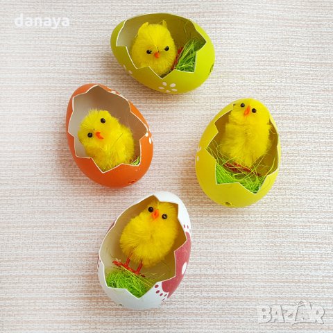 1453 Великденско пиленце в черупка комплект от 4 броя, снимка 3 - Декорация за дома - 28504946