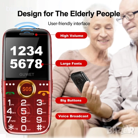 Чисто нов телефон за възрастни гувет. Мобилен телефон с големи бутони за възрастни хора, отключен GS, снимка 4 - Други - 52704179
