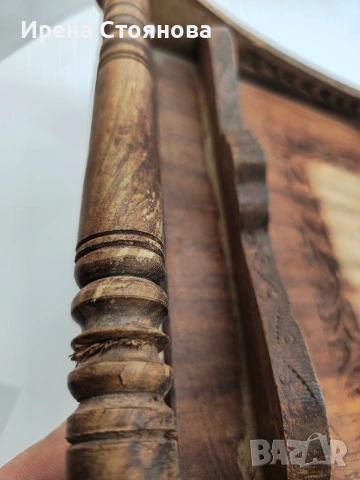 Винтидж табла за сервиране с ръчно резбовани флорални елементи, произход Индия около 1970 г. , снимка 11 - Декорация за дома - 53391589