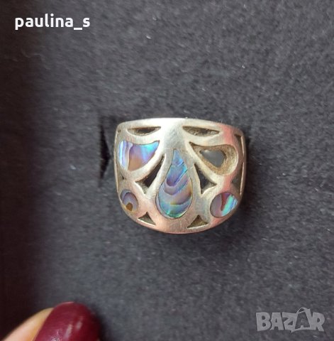 Масивен сребърен пръстен проба 925 с кралски седеф - "Абалон" , снимка 1 - Пръстени - 34975726