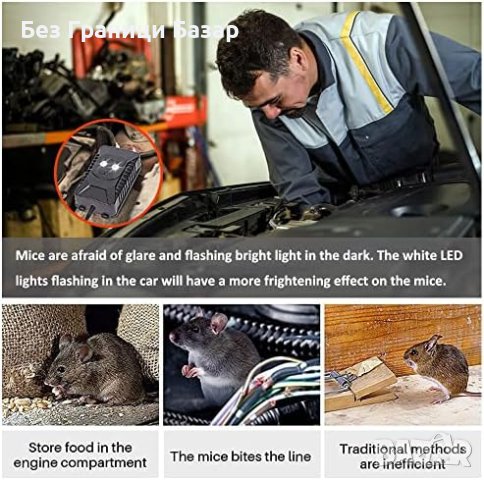 Нов Ултразвуков Репелент за Мишки Гризачи за Автомобили и Гаражи LED Светлина Защита, снимка 7 - Други стоки за дома - 43512192