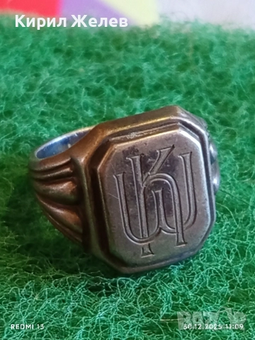 Старинен сребърен пръстен печат с монограм майсторска изработка 51816, снимка 2 - Пръстени - 52934381