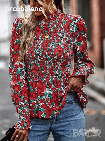 Дамска блуза с дълги ръкави с висока яка и плисирани краища, 2цвята, снимка 3 - Блузи с дълъг ръкав и пуловери - 39367566