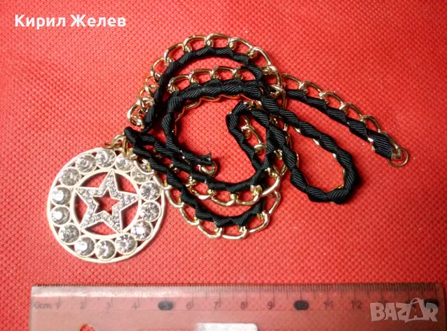 ЗВЕЗДОВИДЕН ЗЛАТИСТ КРИСТАЛЕН АРТ МЕДАЛЬОН ВИНТИДЖ КОЛИЕ 47433, снимка 2 - Колиета, медальони, синджири - 47285552