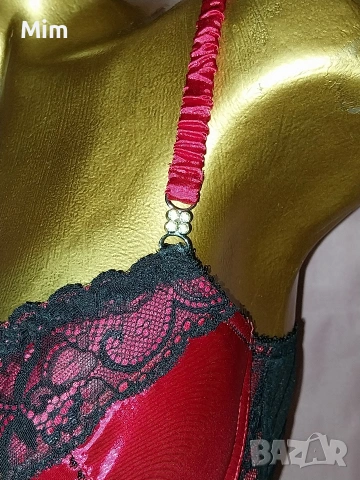 75 В Червен сатенен сутиен с черна дантела , снимка 6 - Бельо - 53207786