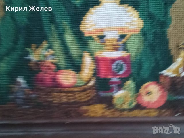 СТАР ГОБЛЕН НАТЮРМОРТ ПРАЗНИЧНА ТРАПЕЗА ГЕРМАНИЯ в ДЪРВЕНА РАМКА 30914, снимка 7 - Гоблени - 37791482