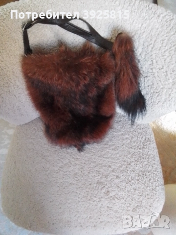 Чанта естествена лисица-глава,с дръжки естествена кожа, снимка 2 - Чанти - 52845123