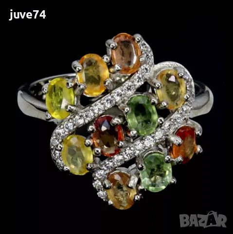 СРЕБЪРЕН ПРЪСТЕН С ЕСТЕСТВЕНИ САПФИРИ (СОНГЕЯ,ТАНЗАНИЯ)