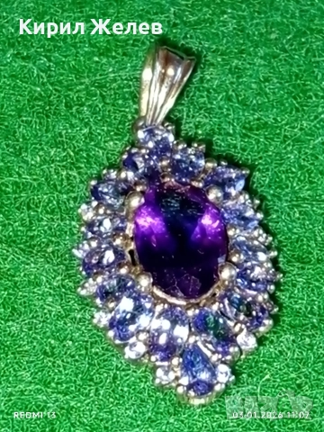 Сребърна висулка с Аметист камък на душата символизира дълбока любов, щастие 52799, снимка 4 - Колиета, медальони, синджири - 52961448