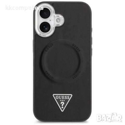 Оригинален кейс Guess Leather Triangle Metal Logo и Протектор За iPhone 17 (6.3), Черен, снимка 2 - Калъфи, кейсове - 52210819