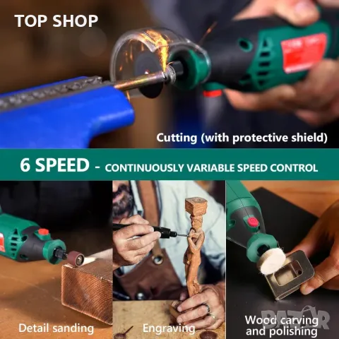 HYCHIKA 170W въртящ се инструмент,променлива скорост с гъвкав вал,173 бр. Аксесоари и 8000-35000 RPM, снимка 7 - Гедорета - 49866244