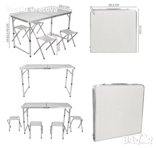 Комплект сгъваема маса с 4 стола , снимка 3 - Маси - 48534962